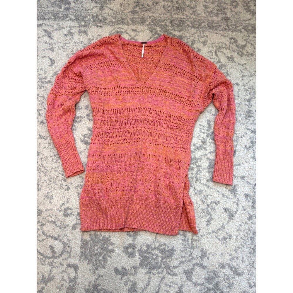 Free People Hot Tropics Paloma Pink Orange Sweater Oversized Slouchy Boho Knit